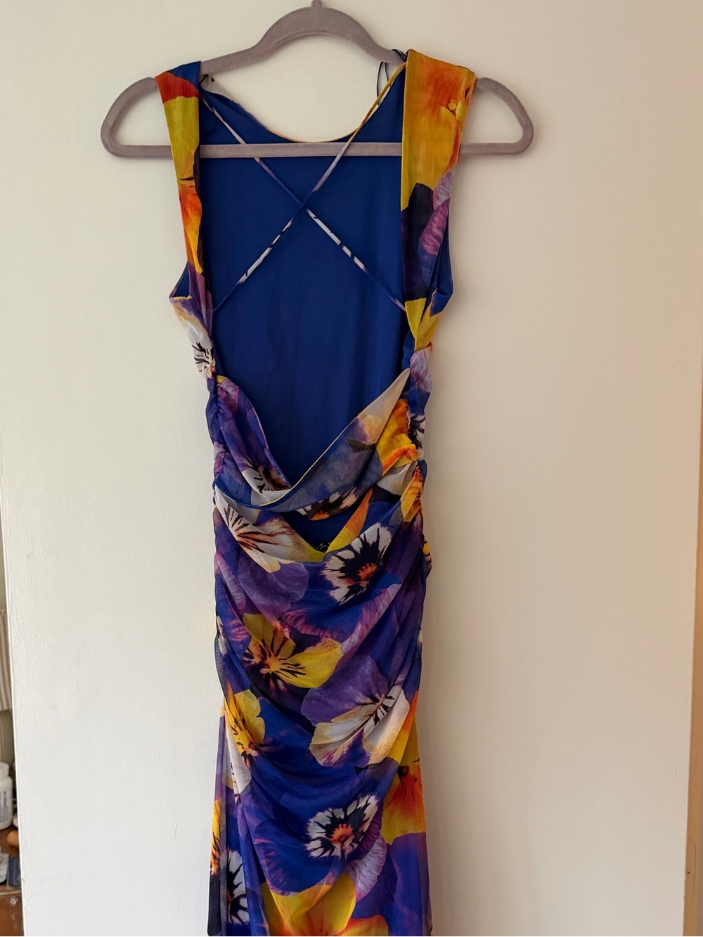 Zara Blue and Yellow Floral Ruched Maxi Dress - Picture 2 of 2